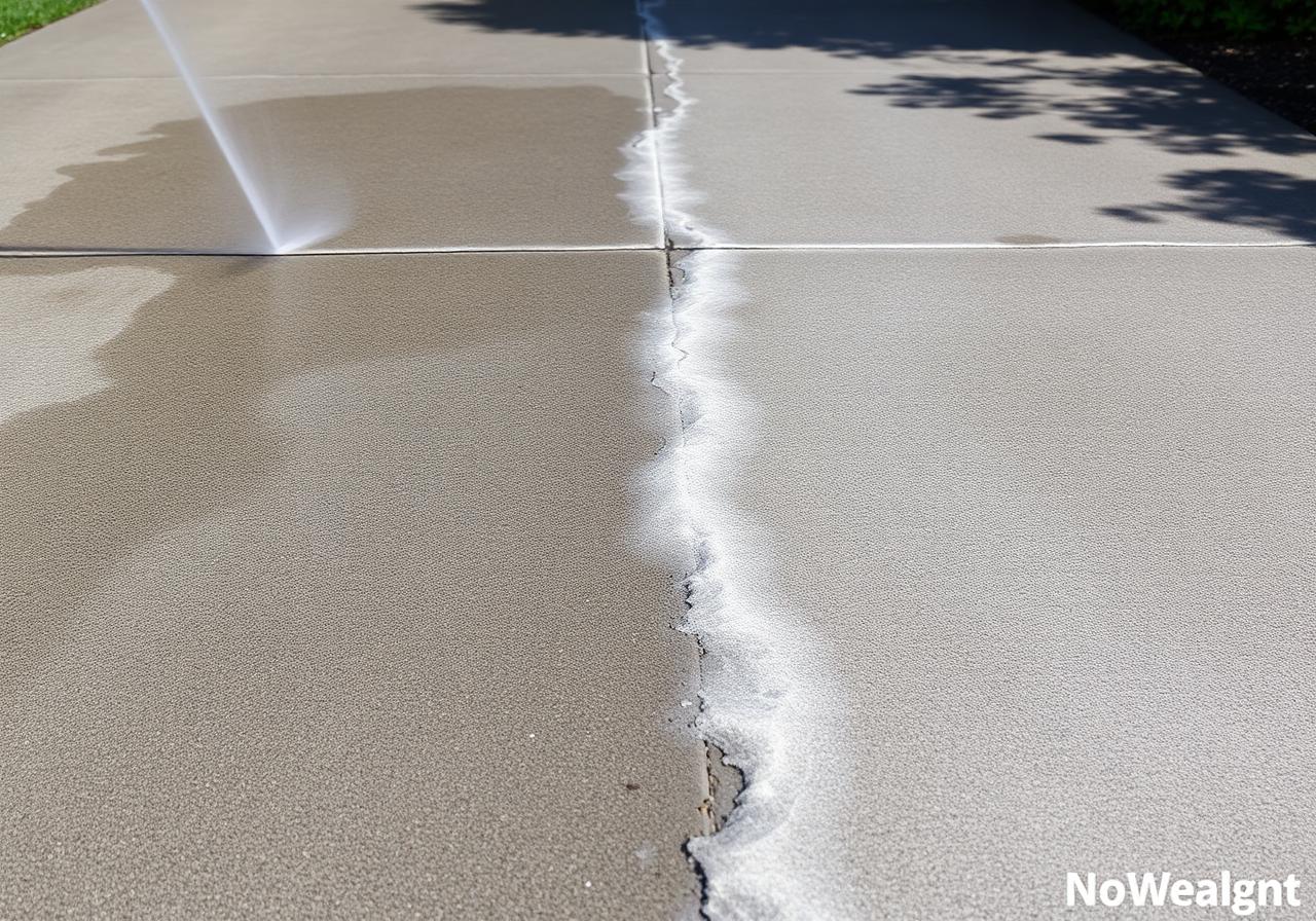 Concrete being pressure washed clean