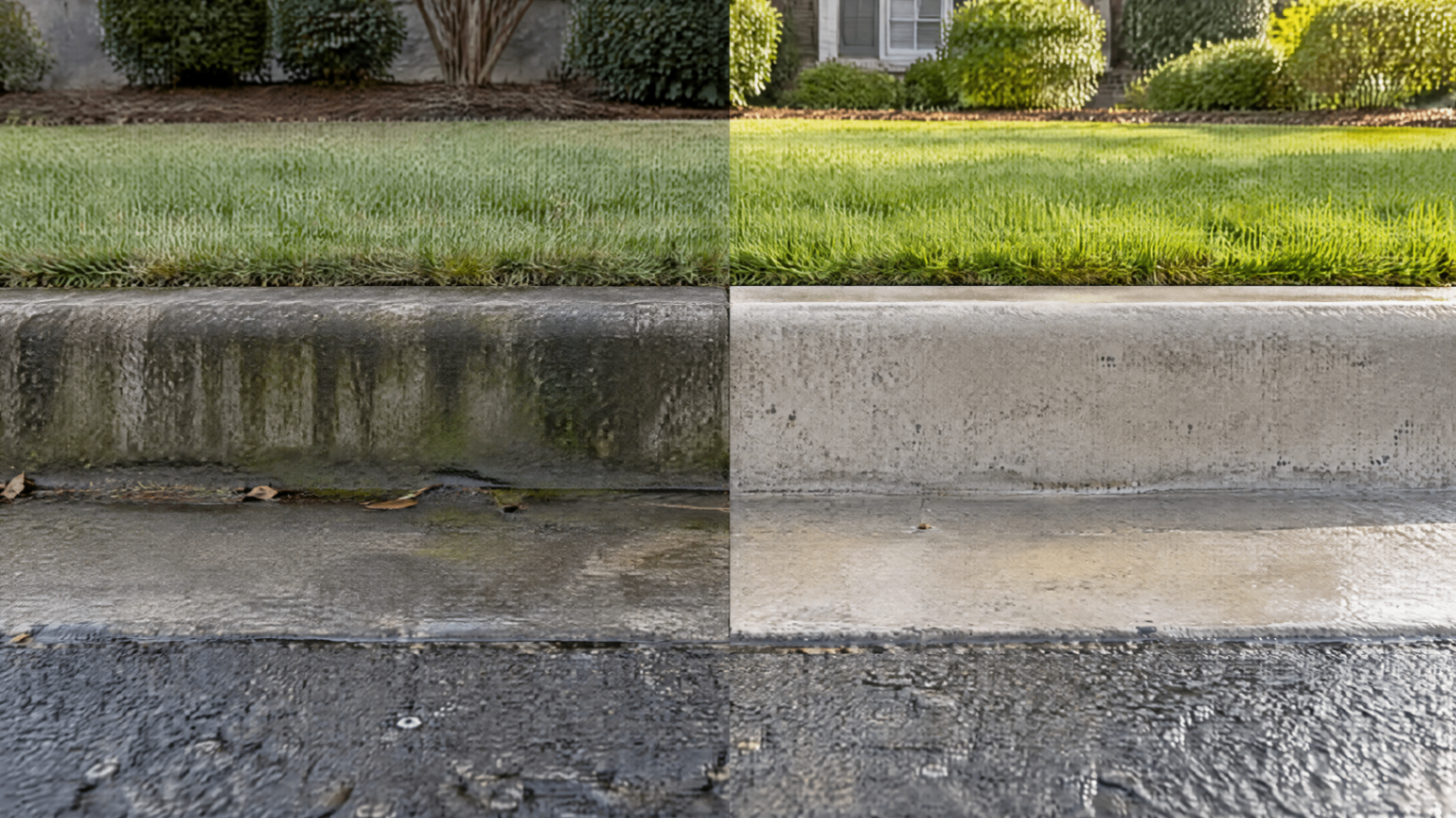 Before and after curb cleaning by Roswell Pressure Washing, project 2