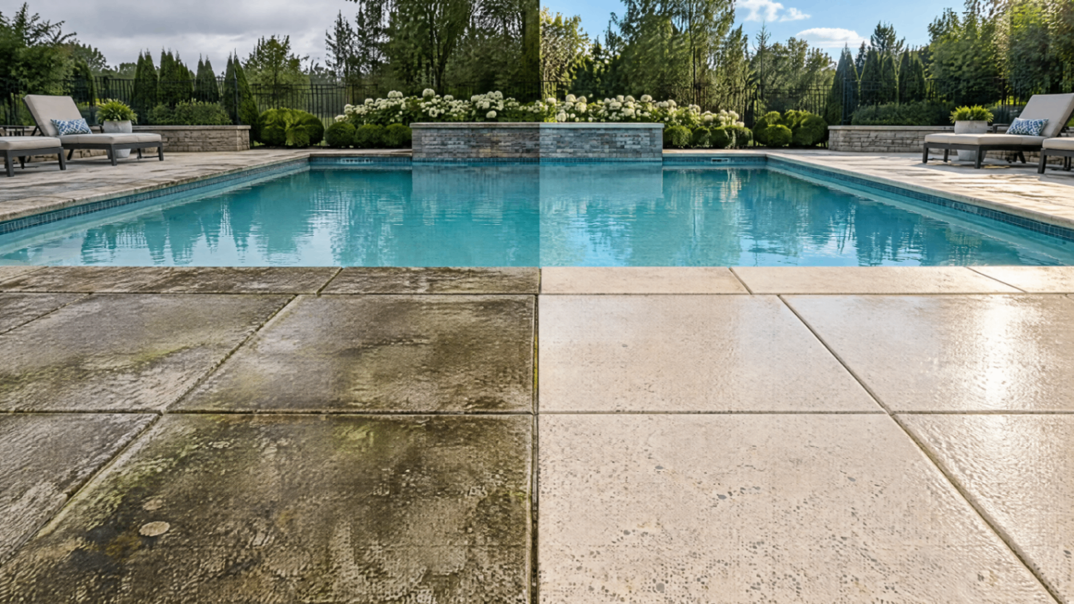 Before and after pool deck cleaning by Roswell Pressure Washing, project 1
