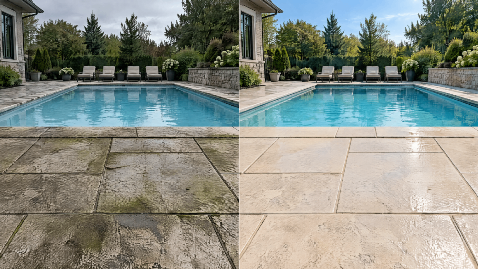 Before and after pool deck cleaning by Roswell Pressure Washing, project 2